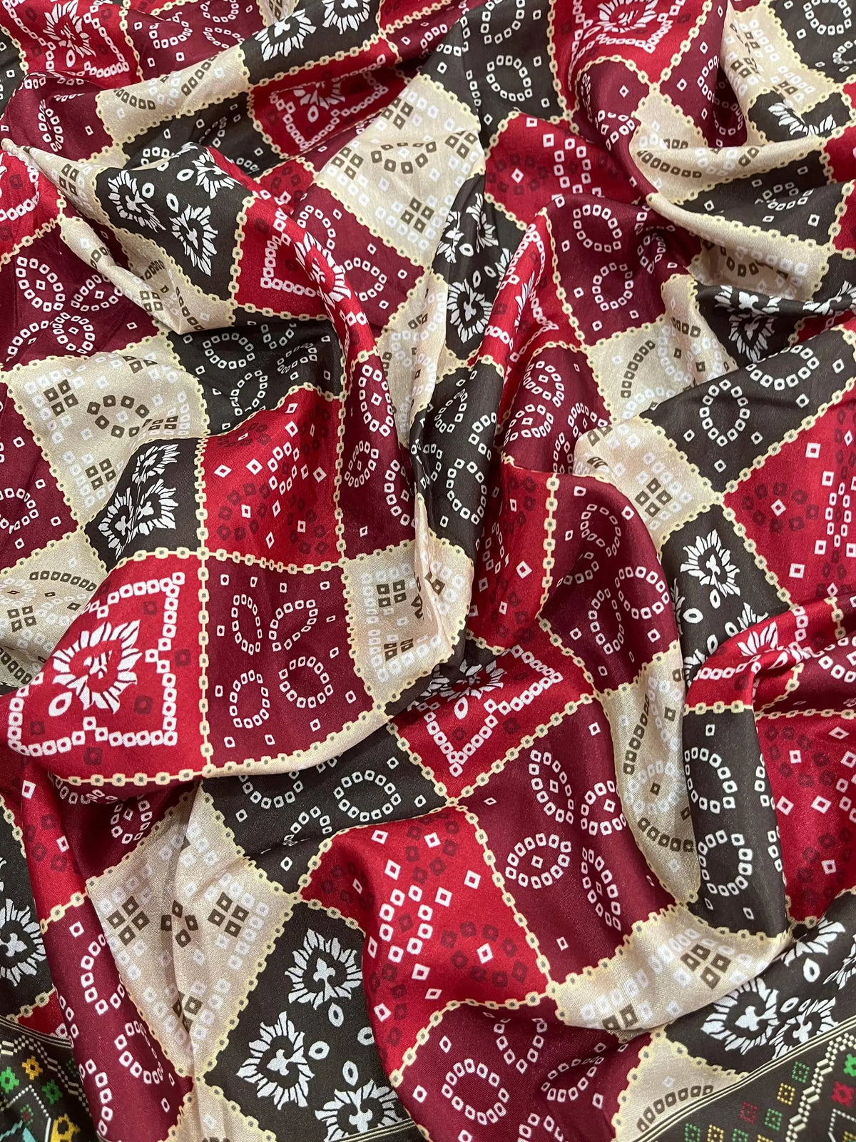 Red Patola Print Vichitra Silk Saree