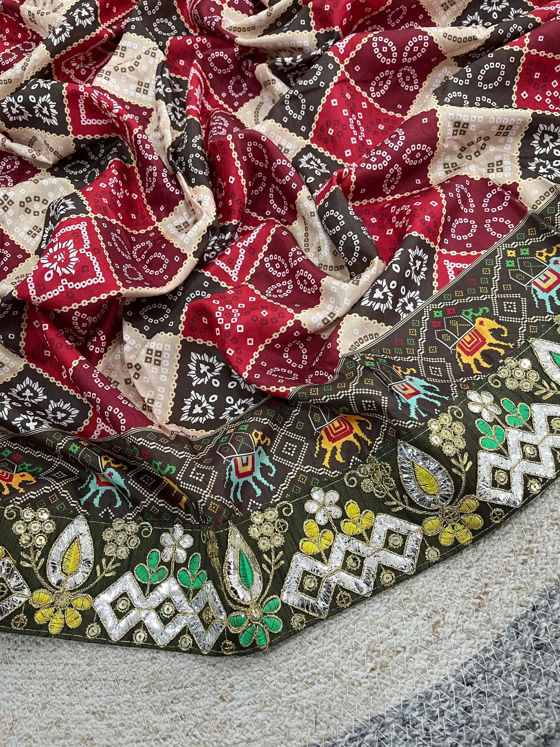 Red Patola Print Vichitra Silk Saree