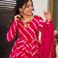 Red-Pink Organza Taby Silk Printed Anarkali Set with Dupatta