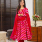 Red-Pink Organza Taby Silk Printed Anarkali Set with Dupatta
