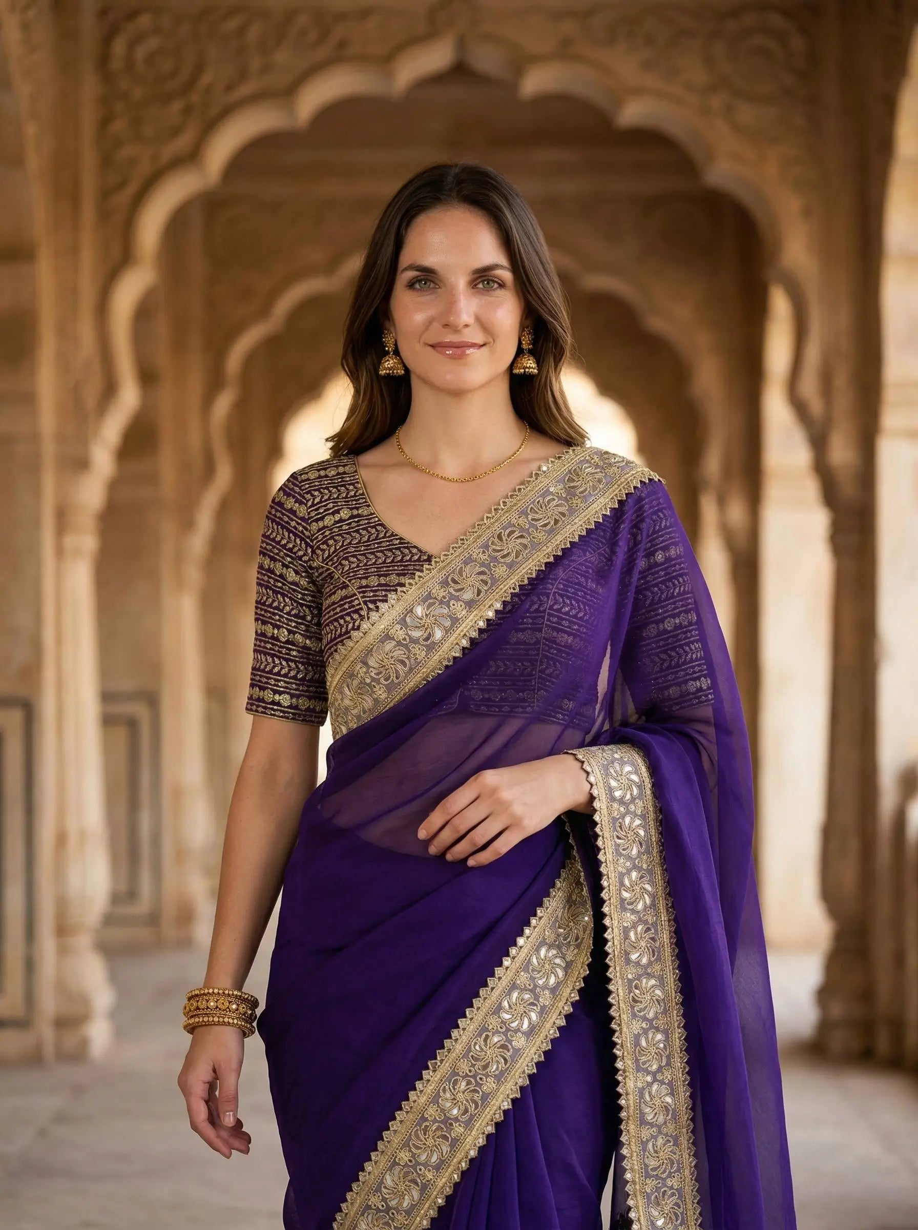 Red & Purple Fandy Satin Silk Designer Saree with Mirror Lace Border for Wedding and Festive Wear