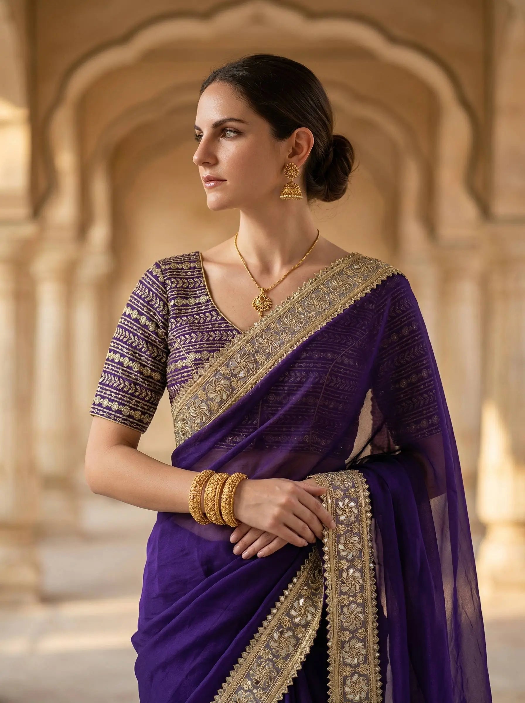 Red & Purple Fandy Satin Silk Designer Saree with Mirror Lace Border for Wedding and Festive Wear