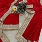 Red & Purple Fandy Satin Silk Designer Saree with Mirror Lace Border for Wedding and Festive Wear
