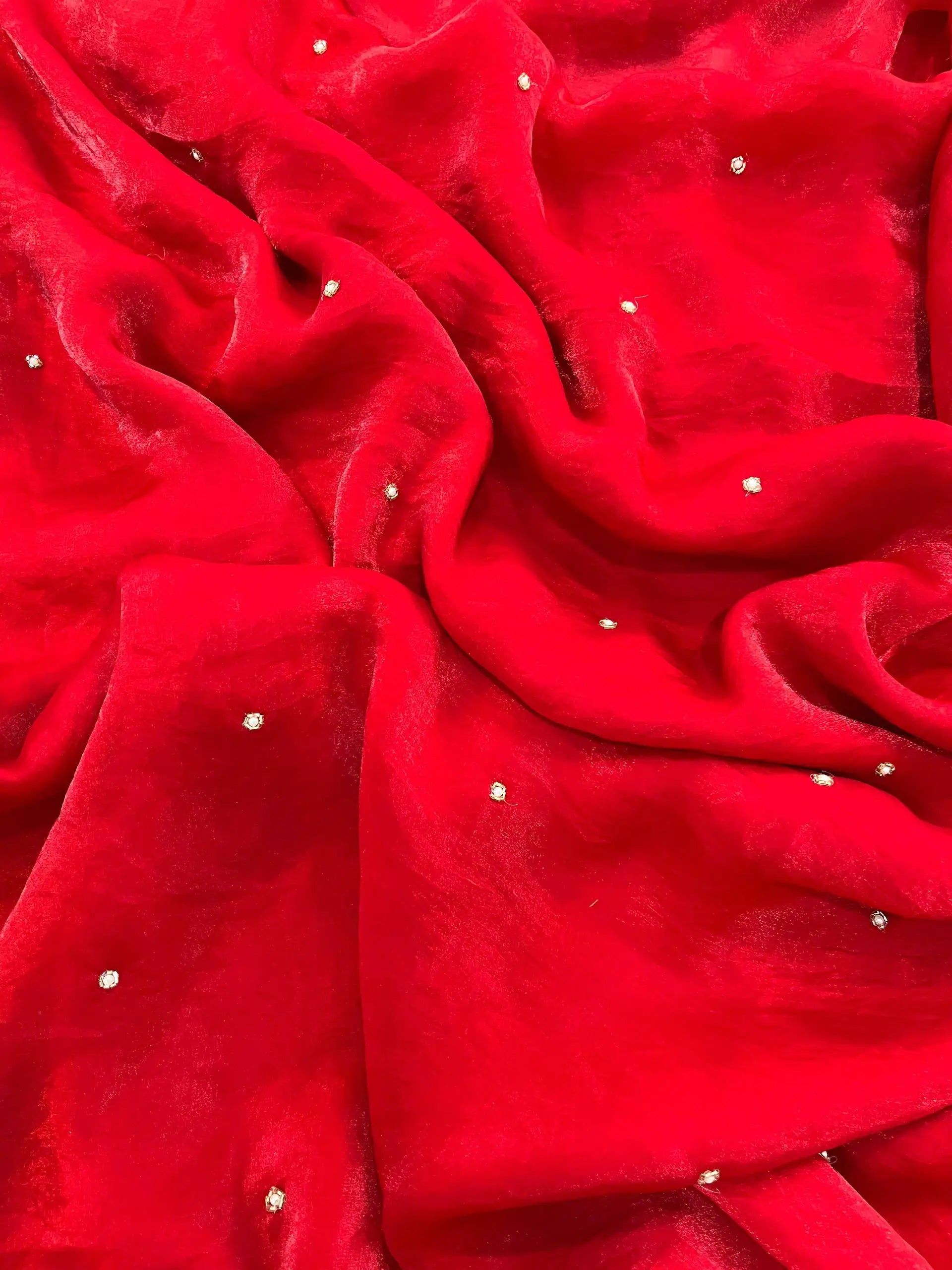 Red & Purple Fandy Satin Silk Designer Saree with Mirror Lace Border for Wedding and Festive Wear