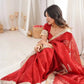 Red & Purple Fandy Satin Silk Designer Saree with Mirror Lace Border for Wedding and Festive Wear