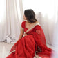 Red & Purple Fandy Satin Silk Designer Saree with Mirror Lace Border for Wedding and Festive Wear