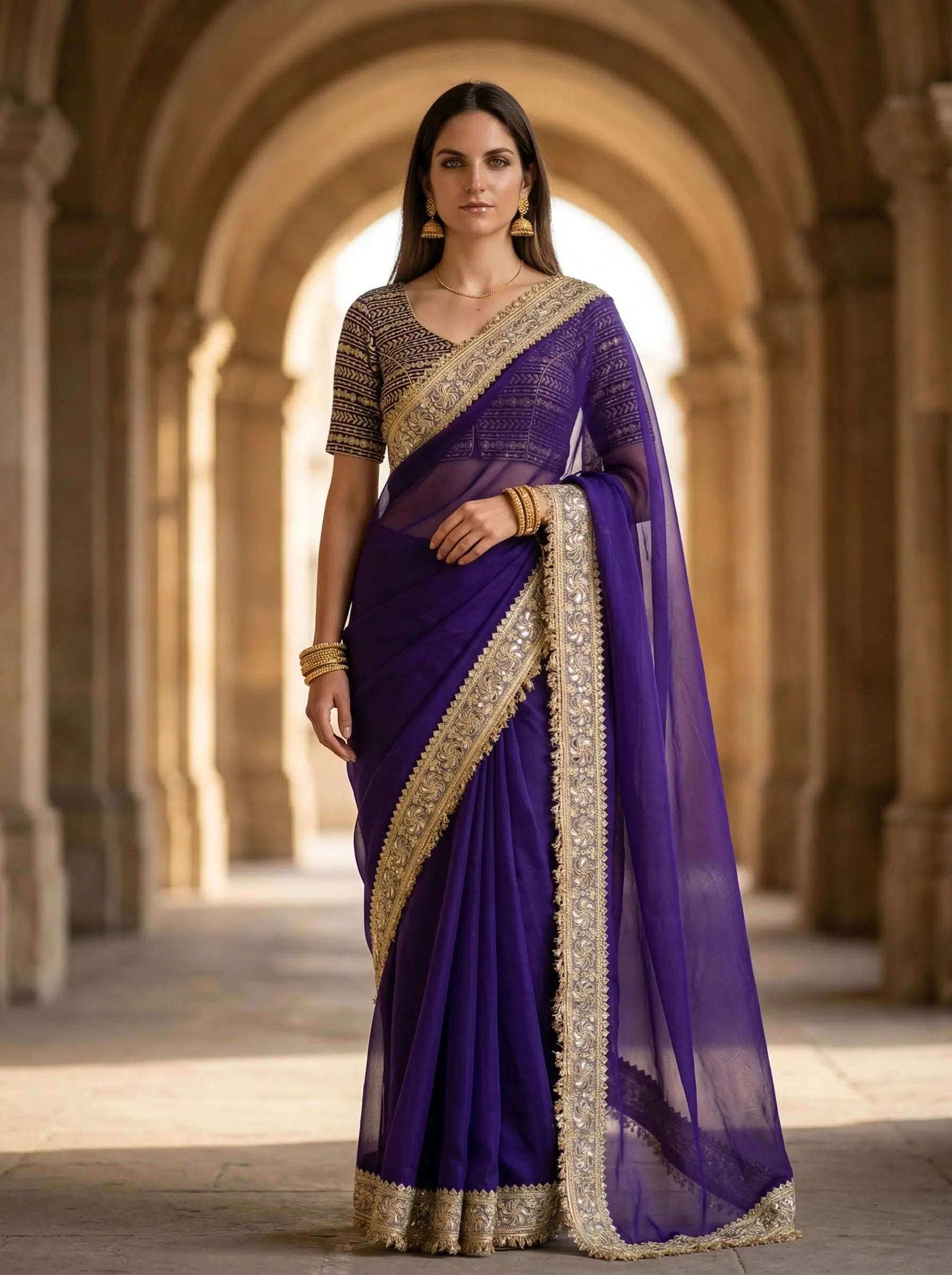Red & Purple Fandy Satin Silk Designer Saree with Mirror Lace Border for Wedding and Festive Wear