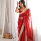 Red & Purple Fandy Satin Silk Designer Saree with Mirror Lace Border for Wedding and Festive Wear