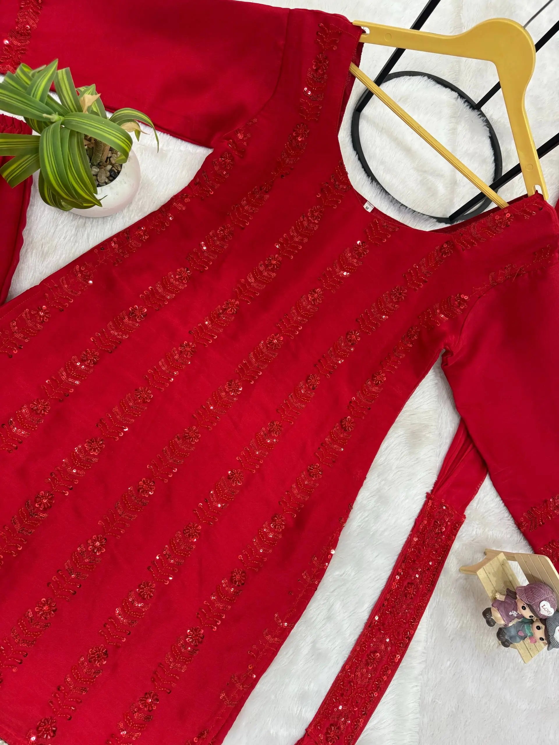 Red Rangoli Silk Embroidered Sharara Set