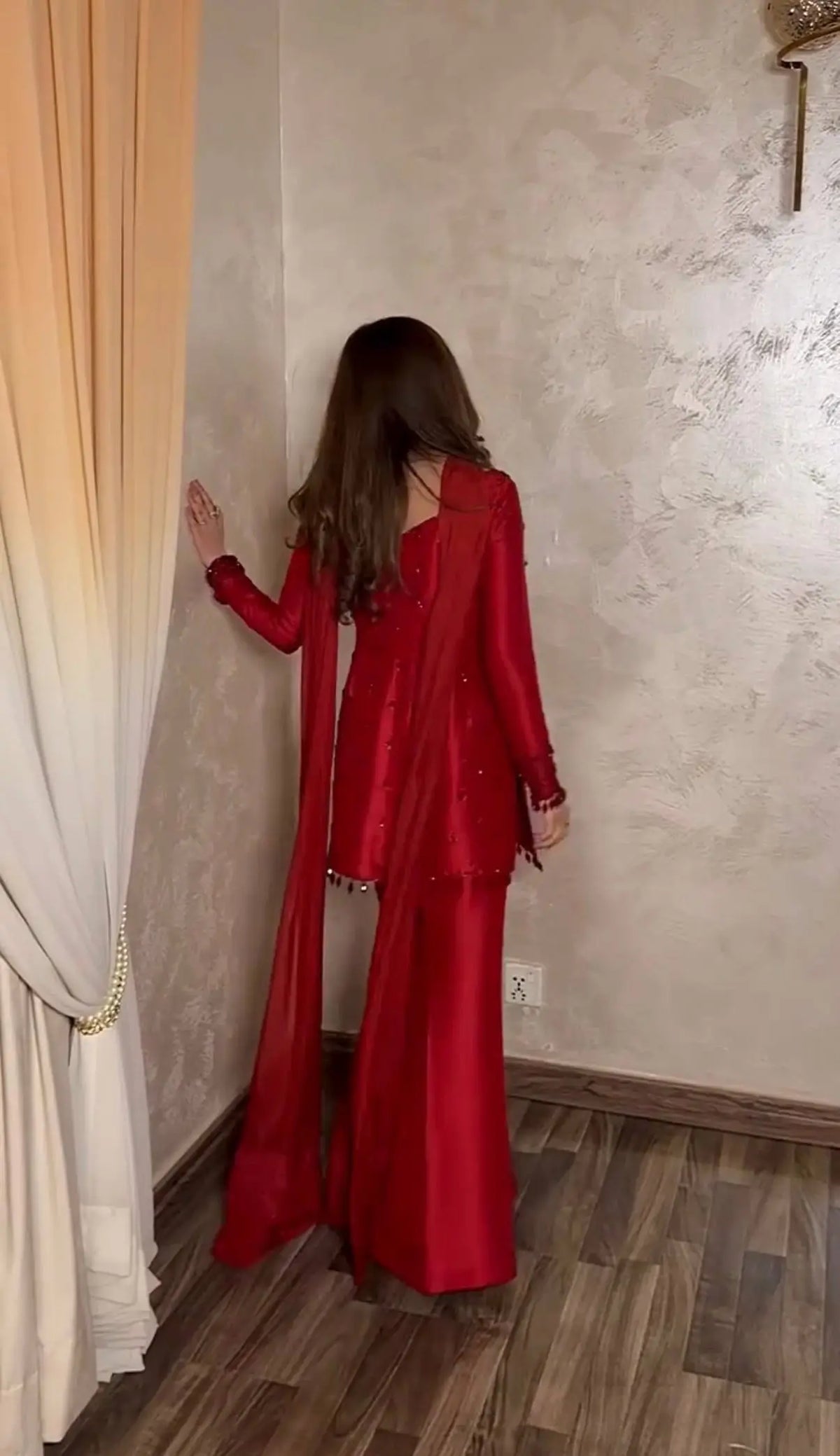 Red Rangoli Silk Embroidered Sharara Set