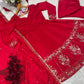 Red Roman Silk Embroidered Anarkali Gown Set with Dupatta