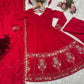 Red Roman Silk Embroidered Anarkali Gown Set with Dupatta