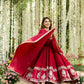 Red Roman Silk Embroidered Anarkali Gown Set with Dupatta