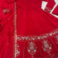 Red Roman Silk Embroidered Anarkali Gown Set with Dupatta