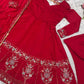 Red Roman Silk Embroidered Anarkali Gown Set with Dupatta