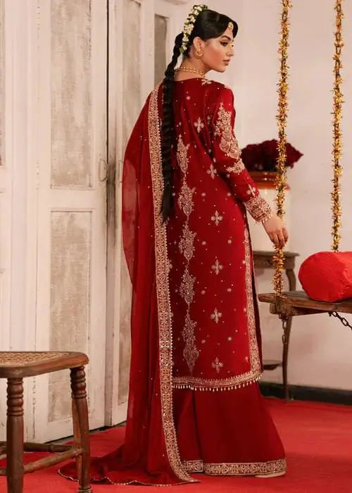 Red Roman Silk Kurta Palazzo Set with Dupatta