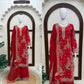 Red Roman Silk Kurta Palazzo Set with Dupatta