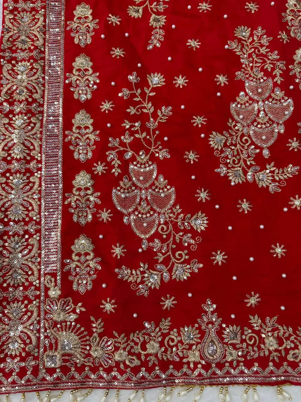 Red Roman Silk Kurta Palazzo Set with Dupatta