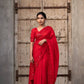 Red Satin Silk Embroidered Designer Saree with Blouse