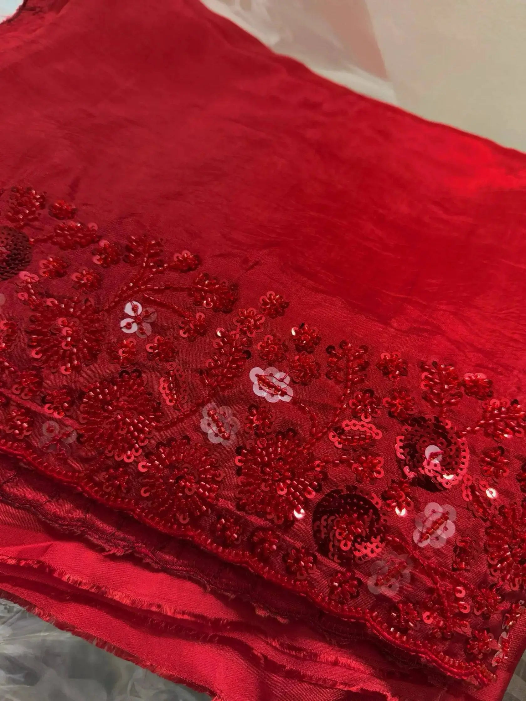 Red Satin Silk Embroidered Designer Saree with Blouse