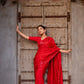 Red Satin Silk Embroidered Designer Saree with Blouse