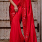 Red Satin Silk Embroidered Designer Saree with Blouse