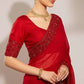 Red Satin Silk Embroidered Designer Saree with Blouse