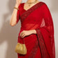 Red Satin Silk Embroidered Designer Saree with Blouse