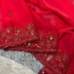 Red Satin Silk Embroidered Designer Saree with Blouse