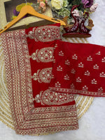 Red Sequin Dori Saree with Unstitched Blouse