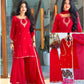 Red Sequin Embroidered Palazzo Suit