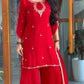 Red Sequin Embroidered Palazzo Suit