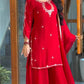 Red Sequin Embroidered Palazzo Suit