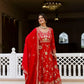 Red Sequin Floral Anarkali