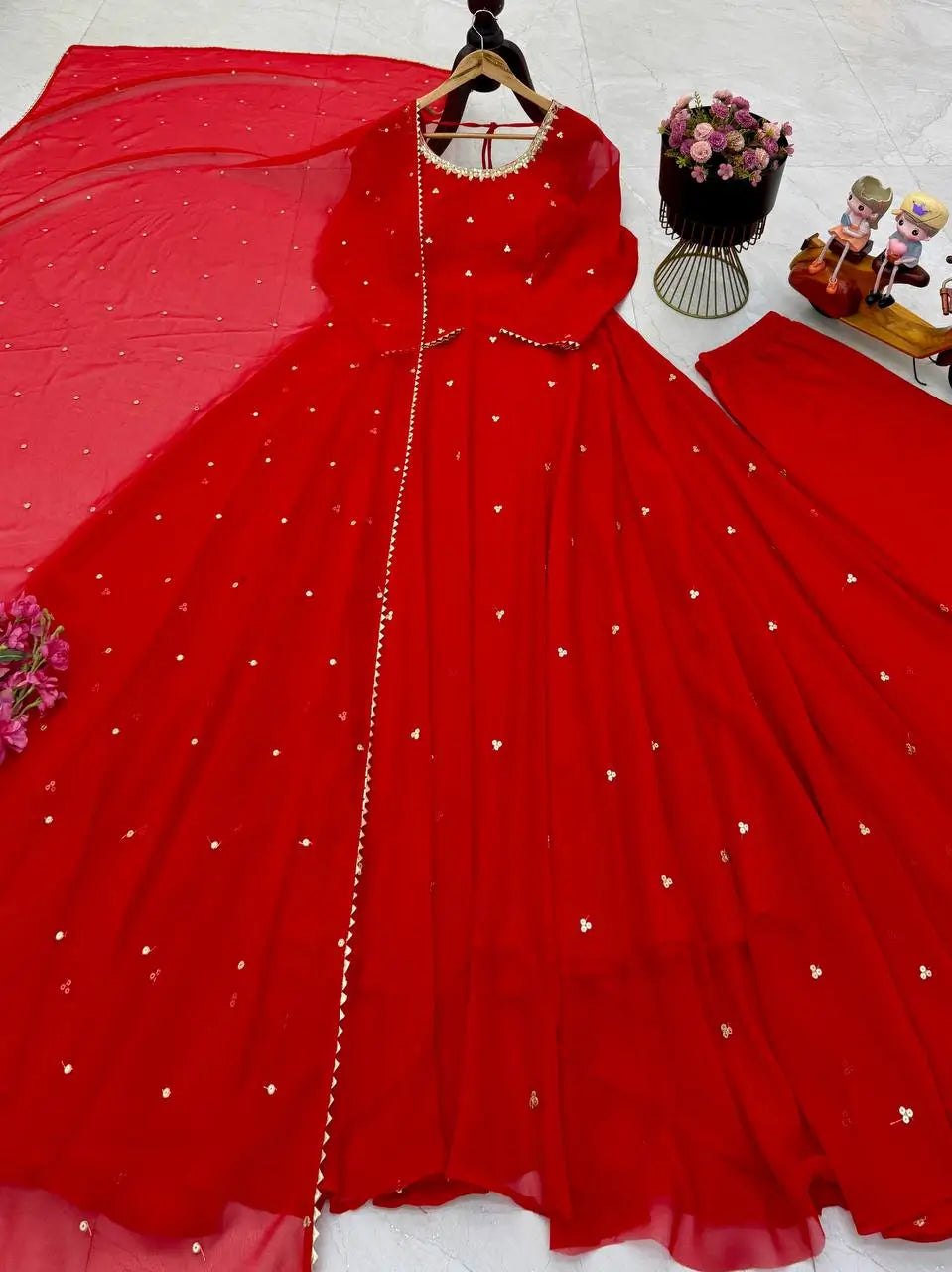 Red Sequin Georgette Anarkali