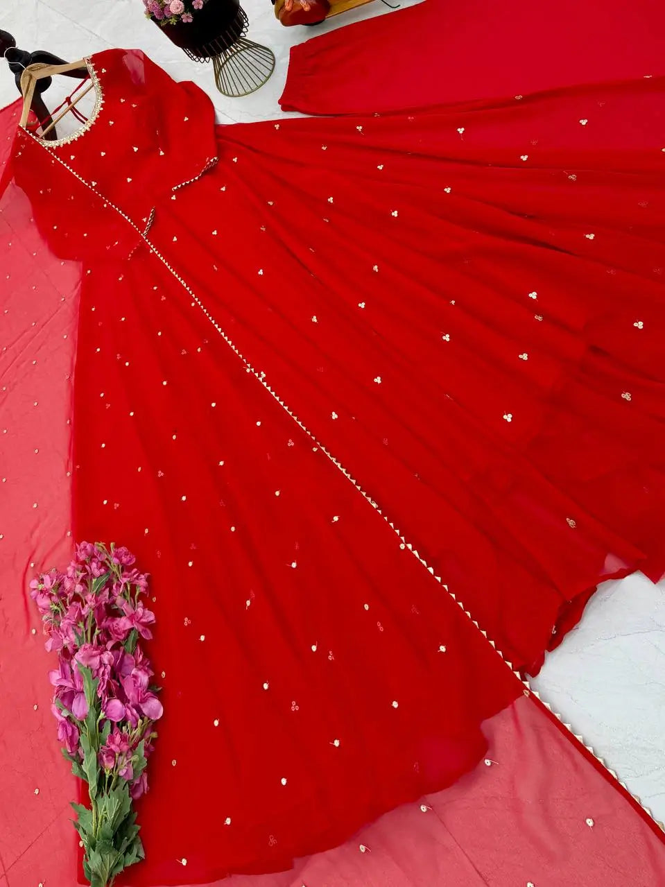 Red Sequin Georgette Anarkali
