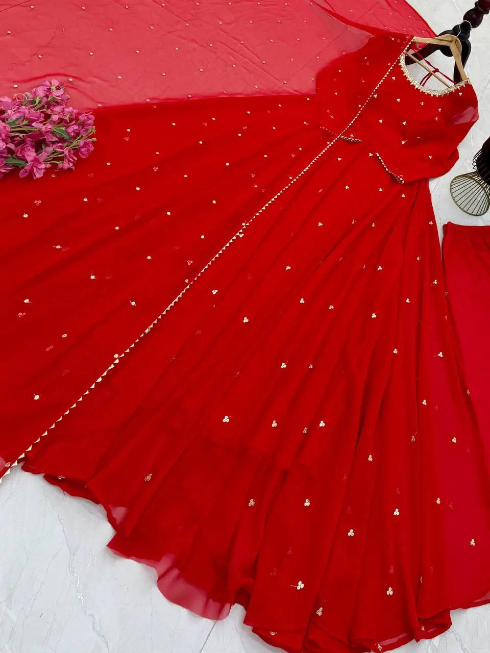 Red Sequin Georgette Anarkali