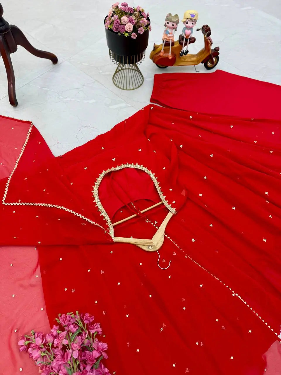 Red Sequin Georgette Anarkali