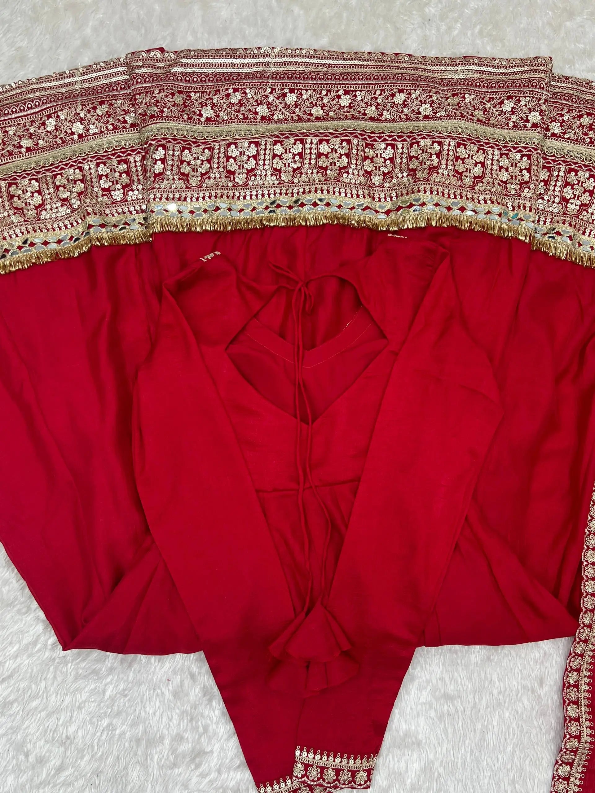 Red Vichitra Silk Anarkali Gown