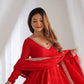 Red Vichitra Silk Anarkali Gown