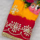 Red & Yellow Pure Chiffon Saree with Original Kachhi Gotta patti Work