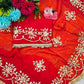 Red & Yellow Pure Chiffon Saree with Original Kachhi Gotta patti Work