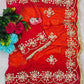 Red & Yellow Pure Chiffon Saree with Original Kachhi Gotta patti Work