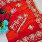 Red & Yellow Pure Chiffon Saree with Original Kachhi Gotta patti Work
