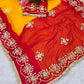 Red & Yellow Pure Chiffon Saree with Original Kachhi Gotta patti Work