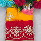 Red & Yellow Pure Chiffon Saree with Original Kachhi Gotta patti Work