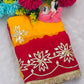 Red & Yellow Pure Chiffon Saree with Original Kachhi Gotta patti Work