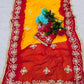 Red & Yellow Pure Chiffon Saree with Original Kachhi Gotta patti Work