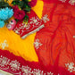 Red & Yellow Pure Chiffon Saree with Original Kachhi Gotta patti Work