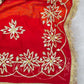 Red & Yellow Pure Chiffon Saree with Original Kachhi Gotta patti Work